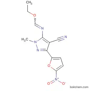 Molecular Structure of 36746-09-5 (Methanimidic acid,
N-[4-cyano-1-methyl-3-(5-nitro-2-furanyl)-1H-pyrazol-5-yl]-, ethyl ester)