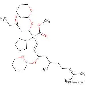 Molecular Structure of 59896-83-2 (Cyclopentaneheptanoic acid,
2-[5,9-dimethyl-3-[(tetrahydro-2H-pyran-2-yl)oxy]-1,8-decadienyl]-5-oxo-
3-[(tetrahydro-2H-pyran-2-yl)oxy]-, methyl ester)