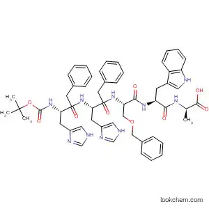 Molecular Structure of 65471-28-5 (D-Alanine,
N-[N-[N-[N-[N-[(1,1-dimethylethoxy)carbonyl]-1-(phenylmethyl)-L-histidyl]
-1-(phenylmethyl)-L-histidyl]-O-(phenylmethyl)-L-seryl]-L-tryptophyl]-)