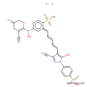 Molecular Structure of 108910-30-1 (Benzenesulfonic acid,
4-[3-cyano-4-[5-[3-cyano-1,5-dihydro-5-oxo-1-(4-sulfophenyl)-4H-pyraz
ol-4-ylidene]-1,3-pentadienyl]-5-hydroxy-1H-pyrazol-1-yl]-, dipotassium
salt)