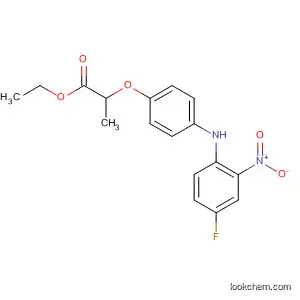 Molecular Structure of 76205-80-6 (Propanoic acid, 2-[4-[(4-fluoro-2-nitrophenyl)amino]phenoxy]-, ethyl
ester)