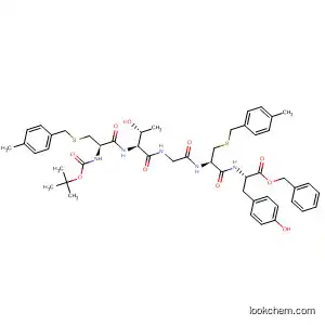 Molecular Structure of 85503-57-7 (L-Tyrosine,
N-[N-[N-[N-[N-[(1,1-dimethylethoxy)carbonyl]-S-[(4-methylphenyl)methyl]
-L-cysteinyl]-L-threonyl]glycyl]-S-[(4-methylphenyl)methyl]-L-cysteinyl]-,
phenylmethyl ester)