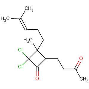 Molecular Structure of 100693-06-9 (Cyclobutanone,
2,2-dichloro-3-methyl-3-(4-methyl-3-pentenyl)-4-(3-oxobutyl)-)