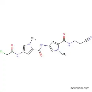 Molecular Structure of 101772-47-8 (1H-Pyrrole-2-carboxamide,
4-[(chloroacetyl)amino]-N-[5-[[(2-cyanoethyl)amino]carbonyl]-1-methyl-1
H-pyrrol-3-yl]-1-methyl-)