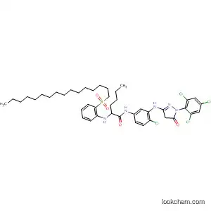 Molecular Structure of 101829-12-3 (Hexanamide,
N-[4-chloro-3-[[4,5-dihydro-5-oxo-1-(2,4,6-trichlorophenyl)-1H-pyrazol-3
-yl]amino]phenyl]-2-[(hexadecylsulfonyl)phenylamino]-)
