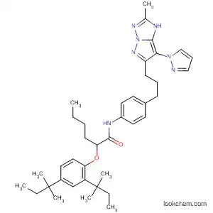 Molecular Structure of 103742-14-9 (Hexanamide,
2-[2,4-bis(1,1-dimethylpropyl)phenoxy]-N-[4-[3-[2-methyl-7-(1H-pyrazol-
1-yl)-1H-pyrazolo[1,5-b][1,2,4]triazol-6-yl]propyl]phenyl]-)