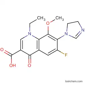 Molecular Structure of 109687-29-8 (3-Quinolinecarboxylic acid,
1-ethyl-6-fluoro-1,4-dihydro-7-(1H-imidazol-1-yl)-8-methoxy-4-oxo-)