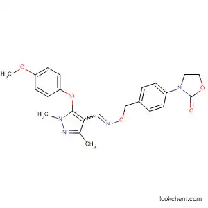 Molecular Structure of 111816-33-2 (1H-Pyrazole-4-carboxaldehyde, 5-(4-methoxyphenoxy)-1,3-dimethyl-,
O-[[4-(2-oxo-3-oxazolidinyl)phenyl]methyl]oxime)
