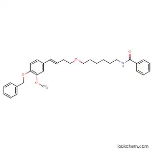 Molecular Structure of 111927-25-4 (Benzamide,
N-[6-[[4-[3-methoxy-4-(phenylmethoxy)phenyl]-3-butenyl]oxy]hexyl]-, (E)-)
