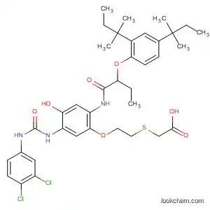 Molecular Structure of 111989-08-3 (Acetic acid,
[[2-[2-[[2-[2,4-bis(1,1-dimethylpropyl)phenoxy]-1-oxobutyl]amino]-5-[[[(3,
4-dichlorophenyl)amino]carbonyl]amino]-4-hydroxyphenoxy]ethyl]thio]-)