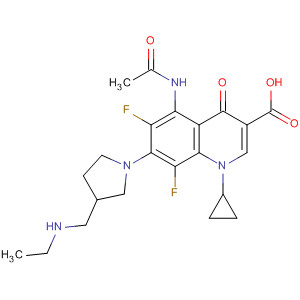 Molecular Structure of 112655-02-4 (3-Quinolinecarboxylic acid,
5-(acetylamino)-1-cyclopropyl-7-[3-[(ethylamino)methyl]-1-pyrrolidinyl]-6,
8-difluoro-1,4-dihydro-4-oxo-)