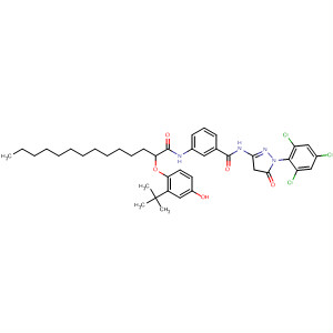 Molecular Structure of 113104-15-7 (Benzamide,
N-[4,5-dihydro-5-oxo-1-(2,4,6-trichlorophenyl)-1H-pyrazol-3-yl]-3-[[2-[2-(
1,1-dimethylethyl)-4-hydroxyphenoxy]-1-oxotetradecyl]amino]-)