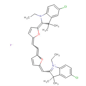 Molecular Structure of 113104-19-1 (3H-Indolium,
5-chloro-2-[[5-[[5-(5-chloro-1-ethyl-1,3-dihydro-3,3-dimethyl-2H-indol-2-
ylidene)-2(5H)-furanylidene]ethylidene]-2(5H)-furanylidene]methyl]-1-eth
yl-3,3-dimethyl-, iodide)