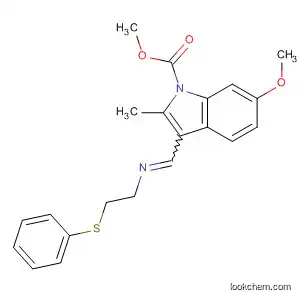 Molecular Structure of 113689-24-0 (1H-Indole-1-carboxylic acid,
6-methoxy-2-methyl-3-[[[2-(phenylthio)ethyl]imino]methyl]-, methyl ester)