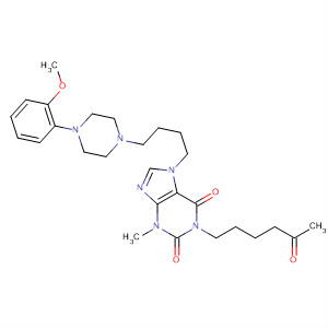 Molecular Structure of 113764-73-1 (1H-Purine-2,6-dione,
3,7-dihydro-7-[4-[4-(2-methoxyphenyl)-1-piperazinyl]butyl]-3-methyl-1-(5
-oxohexyl)-)