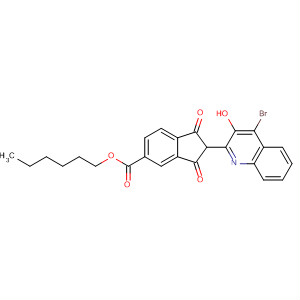Molecular Structure of 118450-04-7 (1H-Indene-5-carboxylic acid,
2-(4-bromo-3-hydroxy-2-quinolinyl)-2,3-dihydro-1,3-dioxo-, hexyl ester)