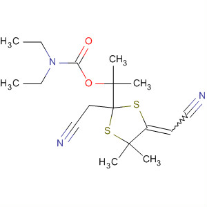 Molecular Structure of 124778-19-4 (Carbamic acid, diethyl-,
1-[2-(cyanomethyl)-5-(cyanomethylene)-4,4-dimethyl-1,3-dithiolan-2-yl]-
1-methylethyl ester)