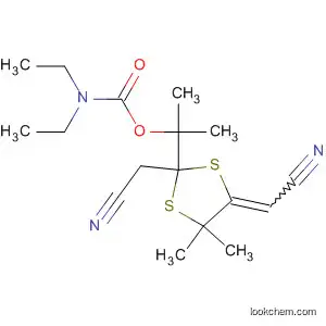 Molecular Structure of 124778-19-4 (Carbamic acid, diethyl-,
1-[2-(cyanomethyl)-5-(cyanomethylene)-4,4-dimethyl-1,3-dithiolan-2-yl]-
1-methylethyl ester)