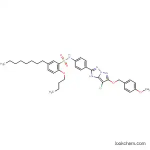 Molecular Structure of 124904-84-3 (Benzenesulfonamide,
2-butoxy-N-[4-[7-chloro-6-[(4-methoxyphenyl)methoxy]-1H-pyrazolo[1,5-
b][1,2,4]triazol-2-yl]phenyl]-5-octyl-)