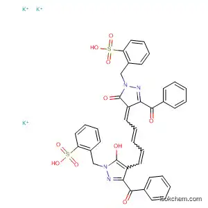 Molecular Structure of 127093-26-9 (Benzenesulfonic acid,
2-[[3-benzoyl-4-[5-[3-benzoyl-1,5-dihydro-5-oxo-1-[(2-sulfophenyl)methyl
]-4H-pyrazol-4-ylidene]-1,3-pentadienyl]-5-hydroxy-1H-pyrazol-1-yl]meth
yl]-, tripotassium salt)
