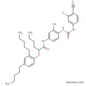 Molecular Structure of 134265-34-2 (Hexanamide,
N-[4-[[[(3-chloro-4-cyanophenyl)amino]carbonyl]amino]-3-hydroxyphenyl
]-2-(2,4-dipentylphenoxy)-)