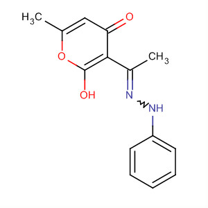 Molecular Structure of 137934-93-1 (4H-Pyran-4-one, 2-hydroxy-6-methyl-3-[1-(phenylhydrazono)ethyl]-)