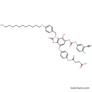 Molecular Structure of 138143-68-7 (Butanoic acid,
4-[[4-[[6-[[[(4-chloro-3-cyanophenyl)amino]carbonyl]amino]-1-[[4-(dodec
yloxy)phenyl]methyl]-2,3-dihydro-7-hydroxy-2-oxo-1H-benzimidazol-4-yl]
oxy]phenyl]amino]-4-oxo-)