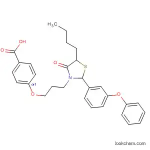 Molecular Structure of 138618-84-5 (Benzoic acid,
4-[3-[5-butyl-4-oxo-2-(3-phenoxyphenyl)-3-thiazolidinyl]propoxy]-, cis-)