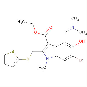 Molecular Structure of 141599-32-8 (1H-Indole-3-carboxylic acid,
6-bromo-4-[(dimethylamino)methyl]-5-hydroxy-1-methyl-2-[(2-thienylthio)
methyl]-, ethyl ester)