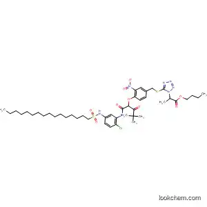 Molecular Structure of 141721-24-6 (1H-Tetrazole-1-propanoic acid,
5-[[[4-[1-[[[2-chloro-5-[(hexadecylsulfonyl)amino]phenyl]amino]carbonyl]-
3,3-dimethyl-2-oxobutoxy]-3-nitrophenyl]methyl]thio]-, butyl ester)