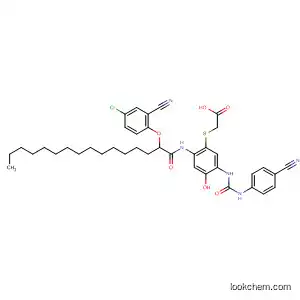 Molecular Structure of 142050-72-4 (Acetic acid,
[[2-[[2-(4-chloro-2-cyanophenoxy)-1-oxohexadecyl]amino]-5-[[[(4-cyano
phenyl)amino]carbonyl]amino]-4-hydroxyphenyl]thio]-)