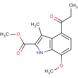 Molecular Structure of 142800-69-9 (1H-Indole-2-carboxylic acid, 7-methoxy-3-methyl-4-(1-oxopropyl)-,
methyl ester)