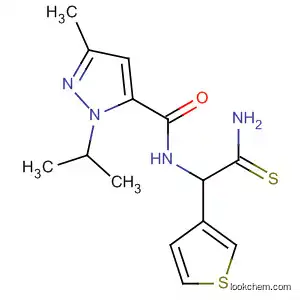 Molecular Structure of 143469-41-4 (1H-Pyrazole-5-carboxamide,
N-[2-amino-1-(3-thienyl)-2-thioxoethyl]-3-methyl-1-(1-methylethyl)-)