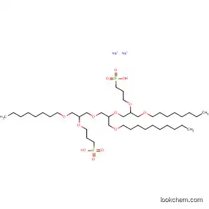 Molecular Structure of 143500-12-3 (4,7,10,13-Tetraoxahexadecane-1,16-disulfonic acid,
8-[(decyloxy)methyl]-5,12-bis[(octyloxy)methyl]-, disodium salt)