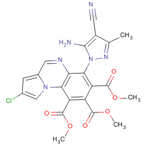 Molecular Structure of 143724-40-7 (Pyrrolo[1,2-a]quinoxaline-1,2,3-tricarboxylic acid,
4-(5-amino-4-cyano-3-methyl-1H-pyrazol-1-yl)-8-chloro-, trimethyl ester)
