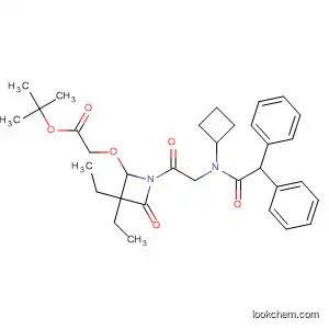 Molecular Structure of 183887-90-3 (Acetic acid,
[[1-[[cyclobutyl(diphenylacetyl)amino]acetyl]-3,3-diethyl-4-oxo-2-azetidin
yl]oxy]-, 1,1-dimethylethyl ester)