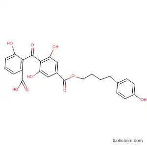 Molecular Structure of 184592-67-4 (Benzoic acid, 4-(2-carboxy-6-hydroxybenzoyl)-3,5-dihydroxy-,
1-[4-(4-hydroxyphenyl)butyl] ester)