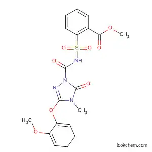 Molecular Structure of 184676-17-3 (Benzoic acid,
2-[[[[4,5-dihydro-3-(2-methoxyphenoxy)-4-methyl-5-oxo-1H-1,2,4-triazol-
1-yl]carbonyl]amino]sulfonyl]-, methyl ester)