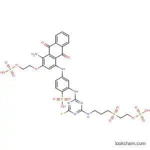 Molecular Structure of 184849-89-6 (Benzenesulfonic acid,
4-[[4-amino-9,10-dihydro-9,10-dioxo-3-[2-(sulfooxy)ethoxy]-1-anthracen
yl]amino]-2-[[4-fluoro-6-[[3-[[2-(sulfooxy)ethyl]sulfonyl]propyl]amino]-1,3,5
-triazin-2-yl]amino]-)