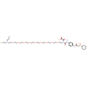 Molecular Structure of 184889-59-6 (6,9,12,15,18,21,24,27,30-Nonaoxa-3,33-diazahexatriacontanoic acid,
2-oxo-33-propyl-,
2-[4-[[(cyclohexylsulfinyl)acetyl]amino]phenyl]hydrazide)