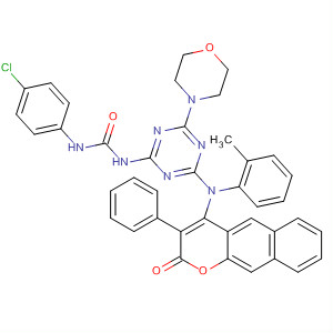 Molecular Structure of 184947-57-7 (Urea,
N-(4-chlorophenyl)-N'-[4-[(2-methylphenyl)(2-oxo-3-phenyl-2H-naphtho[
2,3-b]pyran-4-yl)amino]-6-(4-morpholinyl)-1,3,5-triazin-2-yl]-)