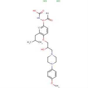 Molecular Structure of 184947-70-4 (Carbamic acid,
[4-[2-hydroxy-3-[4-(4-methoxyphenyl)-1-piperazinyl]propoxy]phenyl]-,
2-methylpropyl ester, dihydrochloride)