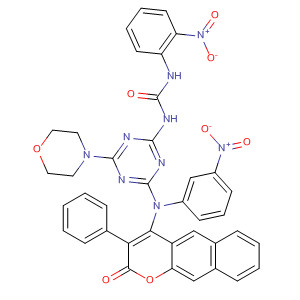 Molecular Structure of 184949-36-8 (Urea,
N-[4-(4-morpholinyl)-6-[(3-nitrophenyl)(2-oxo-3-phenyl-2H-naphtho[2,3-
b]pyran-4-yl)amino]-1,3,5-triazin-2-yl]-N'-(2-nitrophenyl)-)