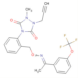 Molecular Structure of 185032-56-8 (1,2,4-Triazolidine-3,5-dione,
1-methyl-2-(2-propynyl)-4-[2-[[[[1-[3-(trifluoromethoxy)phenyl]ethylidene]
amino]oxy]methyl]phenyl]-)