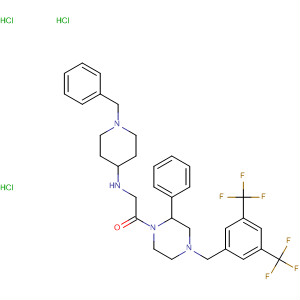 Molecular Structure of 185107-96-4 (Piperazine,
4-[[3,5-bis(trifluoromethyl)phenyl]methyl]-2-phenyl-1-[[[1-(phenylmethyl)-
4-piperidinyl]amino]acetyl]-, trihydrochloride)