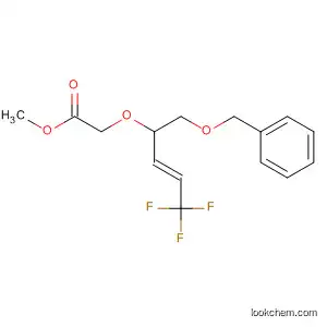 Molecular Structure of 185424-00-4 (Acetic acid, [[4,4,4-trifluoro-1-[(phenylmethoxy)methyl]-2-butenyl]oxy]-,
methyl ester, (E)-)