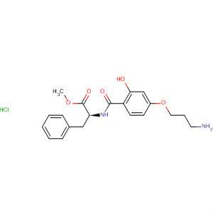 Molecular Structure of 188791-10-8 (L-Phenylalanine, N-[4-(3-aminopropoxy)-2-hydroxybenzoyl]-, methyl
ester, monohydrochloride)
