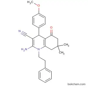 Molecular Structure of 189274-22-4 (3-Quinolinecarbonitrile,
2-amino-1,4,5,6,7,8-hexahydro-4-(4-methoxyphenyl)-7,7-dimethyl-5-oxo
-1-(2-phenylethyl)-)