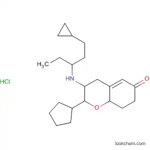 Molecular Structure of 189755-90-6 (Cyclopenta[g]-1-benzopyran-6(2H)-one,
3-[(2-cyclopropylethyl)propylamino]-3,4,7,8-tetrahydro-, hydrochloride)