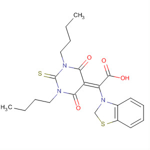 Molecular Structure of 193222-61-6 (3(2H)-Benzothiazoleacetic acid,
2-(1,3-dibutyltetrahydro-4,6-dioxo-2-thioxo-5(2H)-pyrimidinylidene)-)